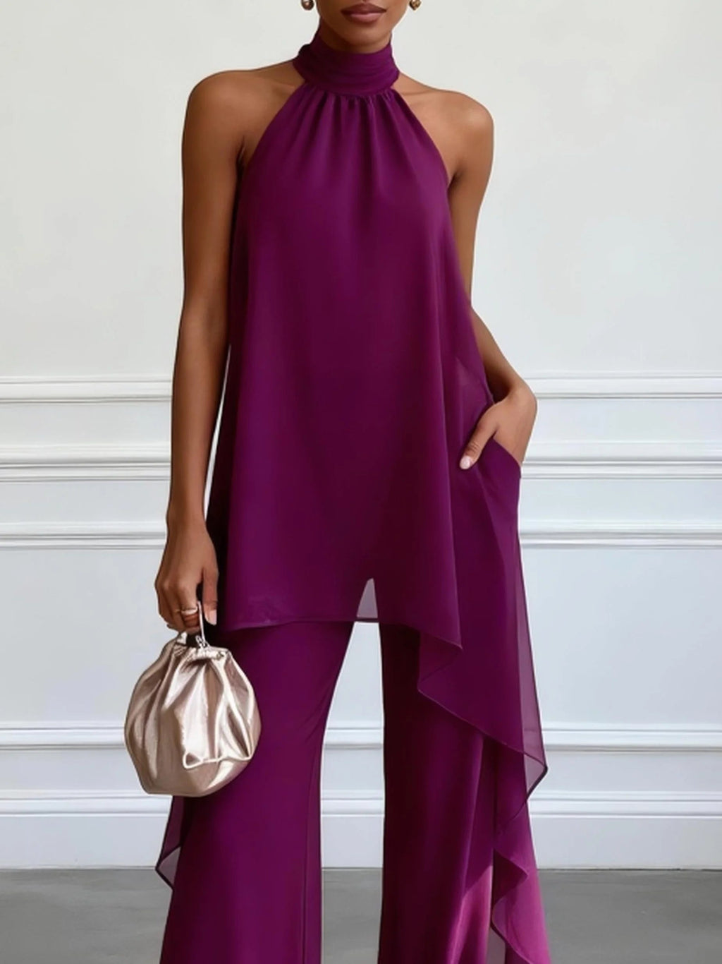 Viola | Elegante traje de cuello halter con pantalón
