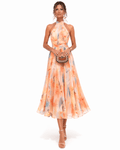 Aurora | Vestido con cuello halter y estampado de acuarela - SERELYA STUDIO