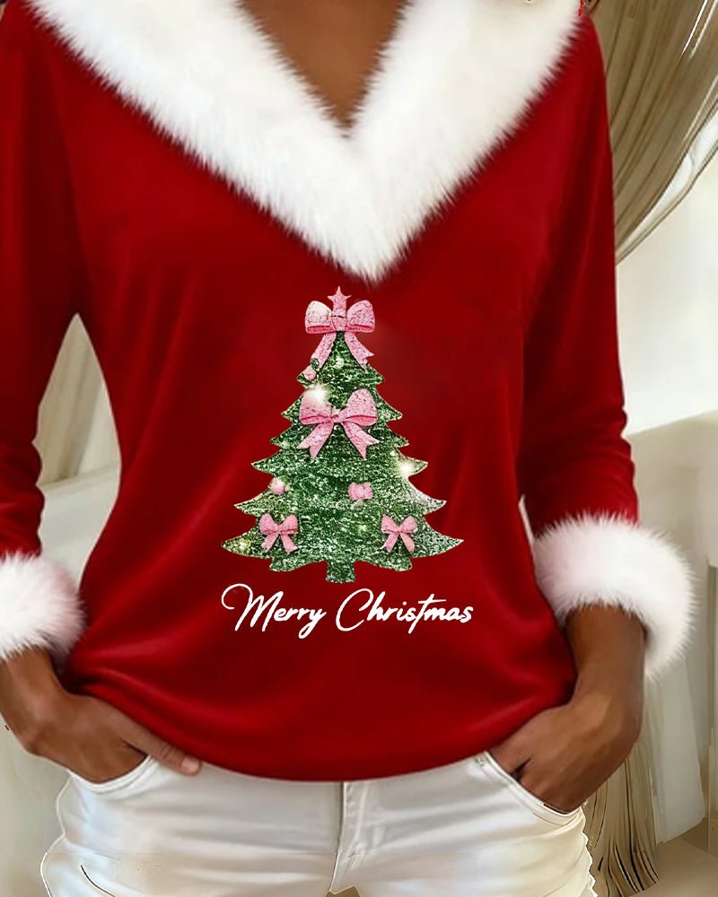 Elegante top navideño con ribete de piel