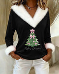 Elegante top navideño con ribete de piel