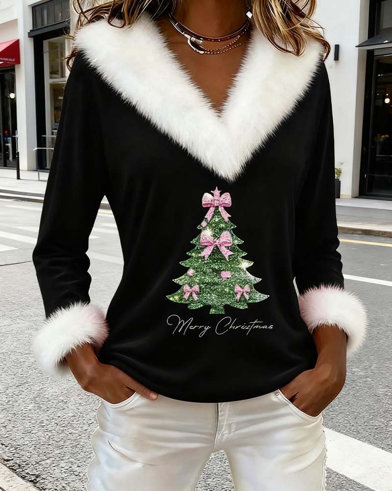 Elegante top navideño con ribete de piel