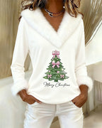 Elegante top navideño con ribete de piel