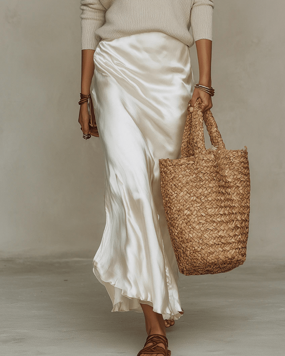 Elena | Vestido midi de satén con suéter incluido. - SERELYA STUDIO