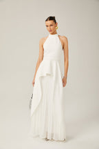 Inés - Vestido largo de capas con cuello halter - Serelya Studio