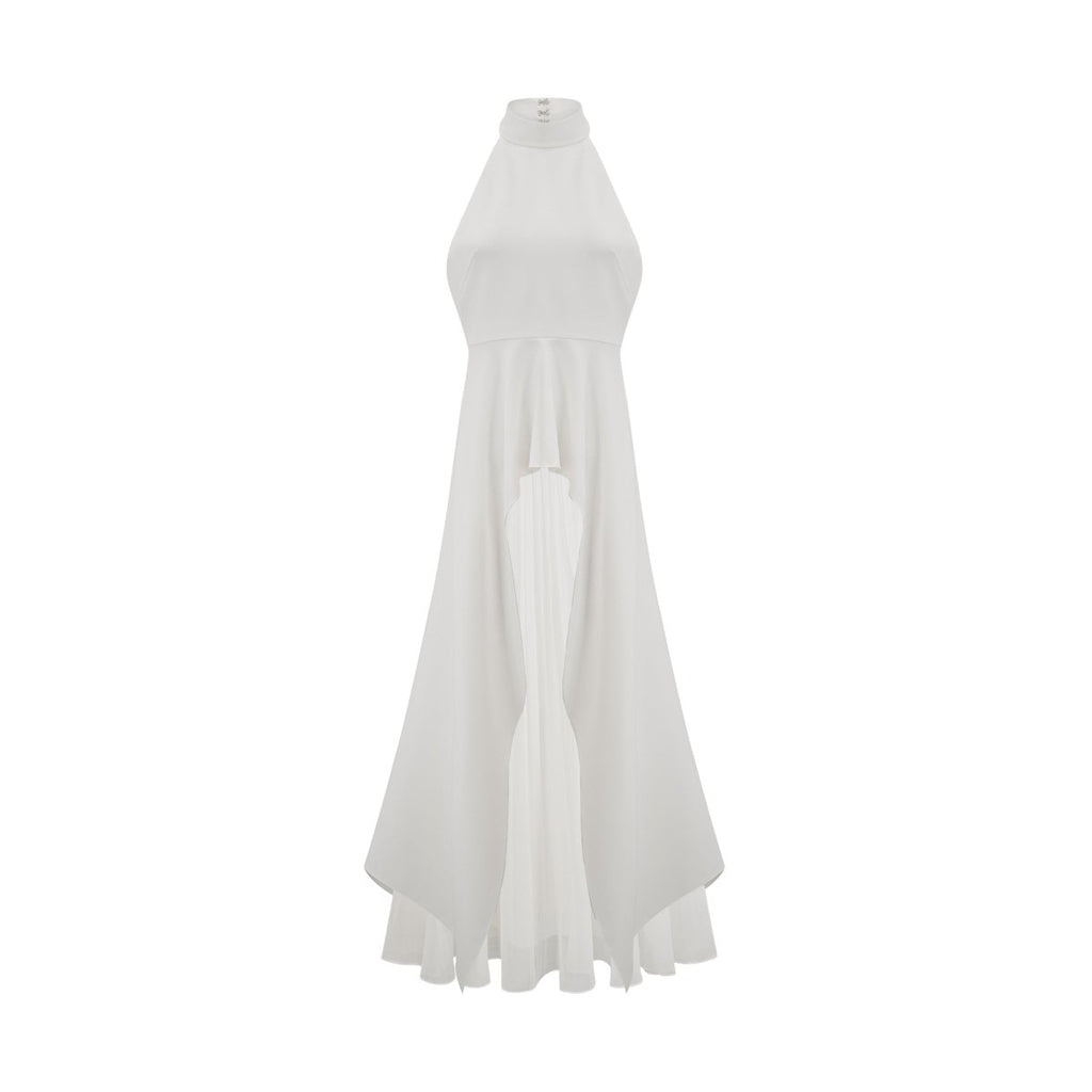 Inés - Vestido largo de capas con cuello halter - Serelya Studio