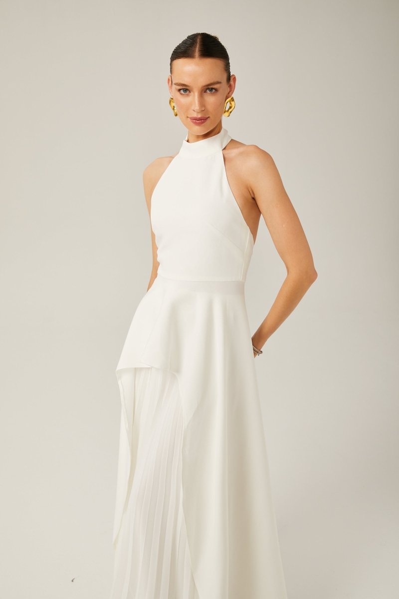 Inés - Vestido largo de capas con cuello halter - Serelya Studio