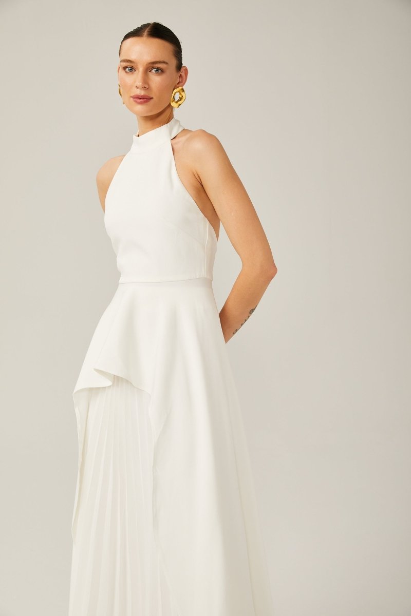 Inés - Vestido largo de capas con cuello halter - Serelya Studio