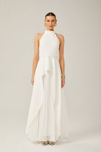 Inés - Vestido largo de capas con cuello halter - Serelya Studio