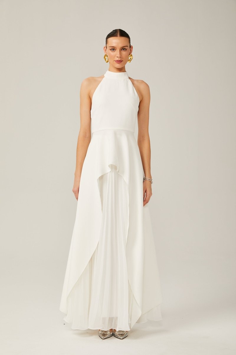 Inés - Vestido largo de capas con cuello halter - Serelya Studio