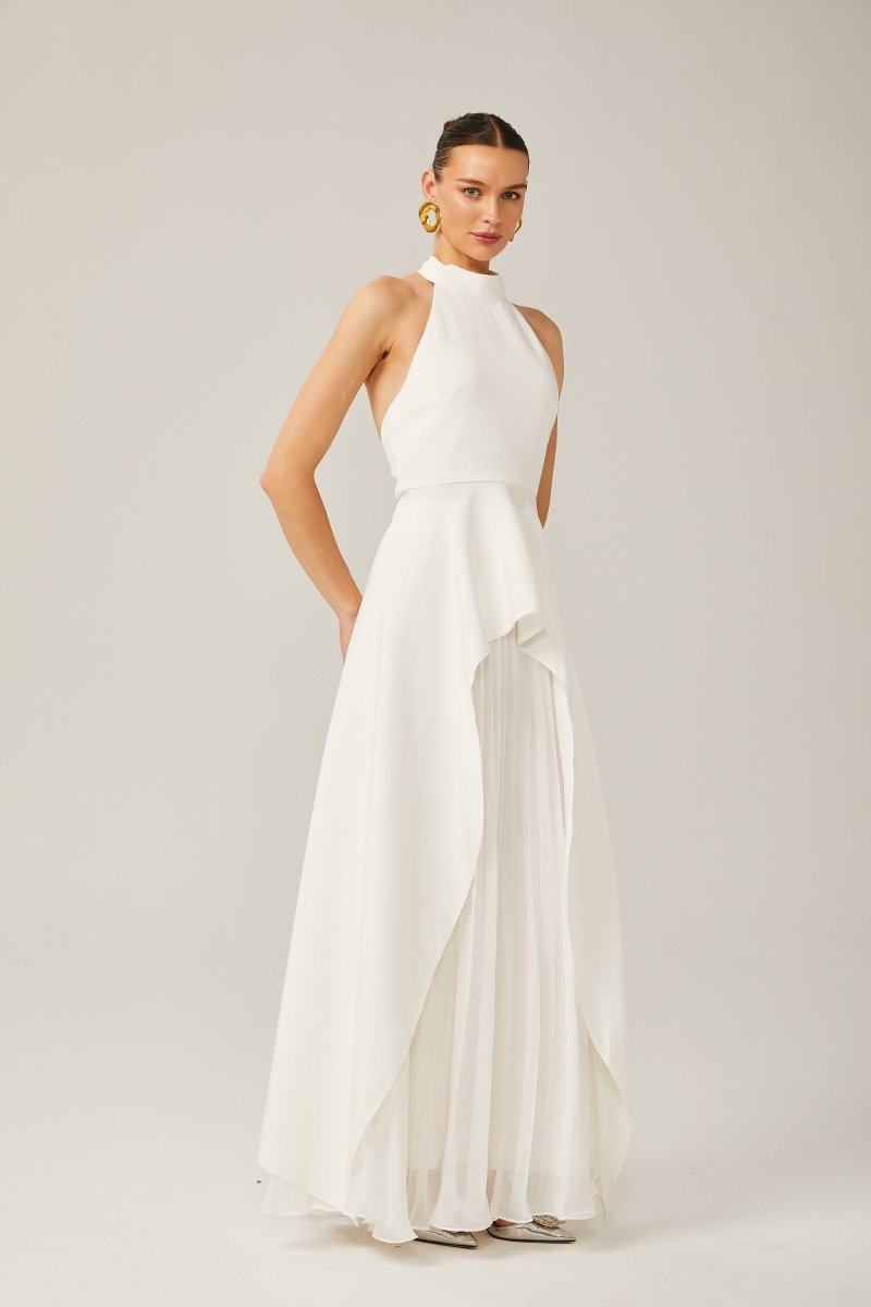 Inés - Vestido largo de capas con cuello halter - Serelya Studio