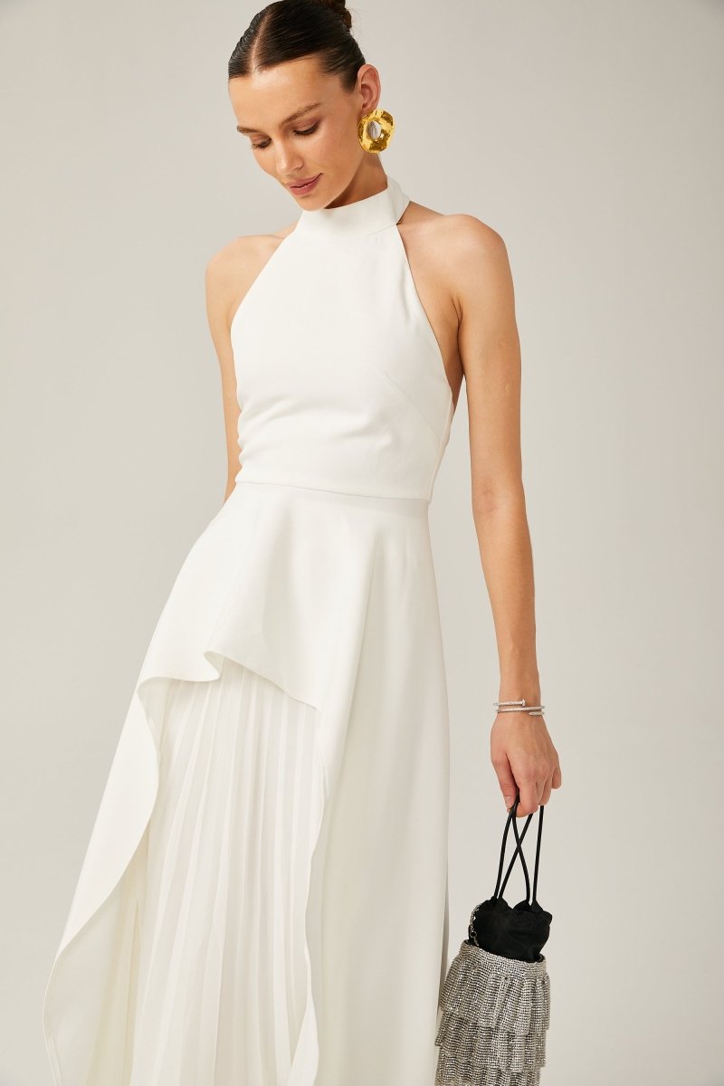Inés - Vestido largo de capas con cuello halter - Serelya Studio