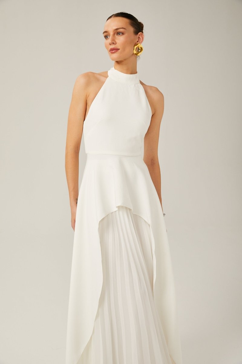 Inés - Vestido largo de capas con cuello halter - Serelya Studio