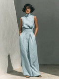 Maria - Conjunto minimalista de camiseta sin mangas y pantalón de pierna ancha de algodón y lino para mujer - SERELYA STUDIO