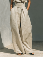 Maria - Conjunto minimalista de camiseta sin mangas y pantalón de pierna ancha de algodón y lino para mujer - SERELYA STUDIO
