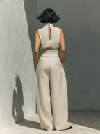 Maria - Conjunto minimalista de camiseta sin mangas y pantalón de pierna ancha de algodón y lino para mujer - SERELYA STUDIO