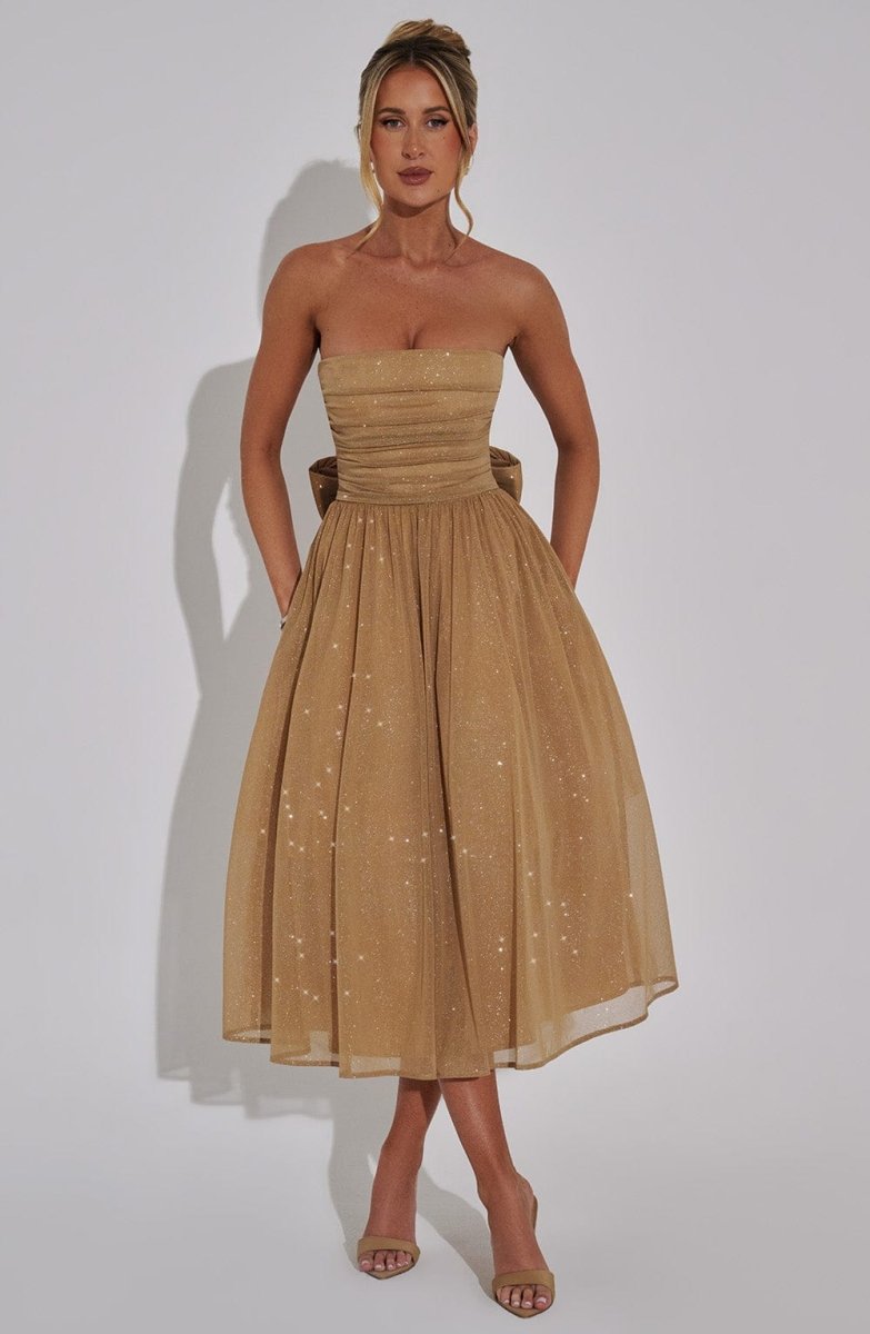 Melissa Vestido Midi - Brillo Dorado
