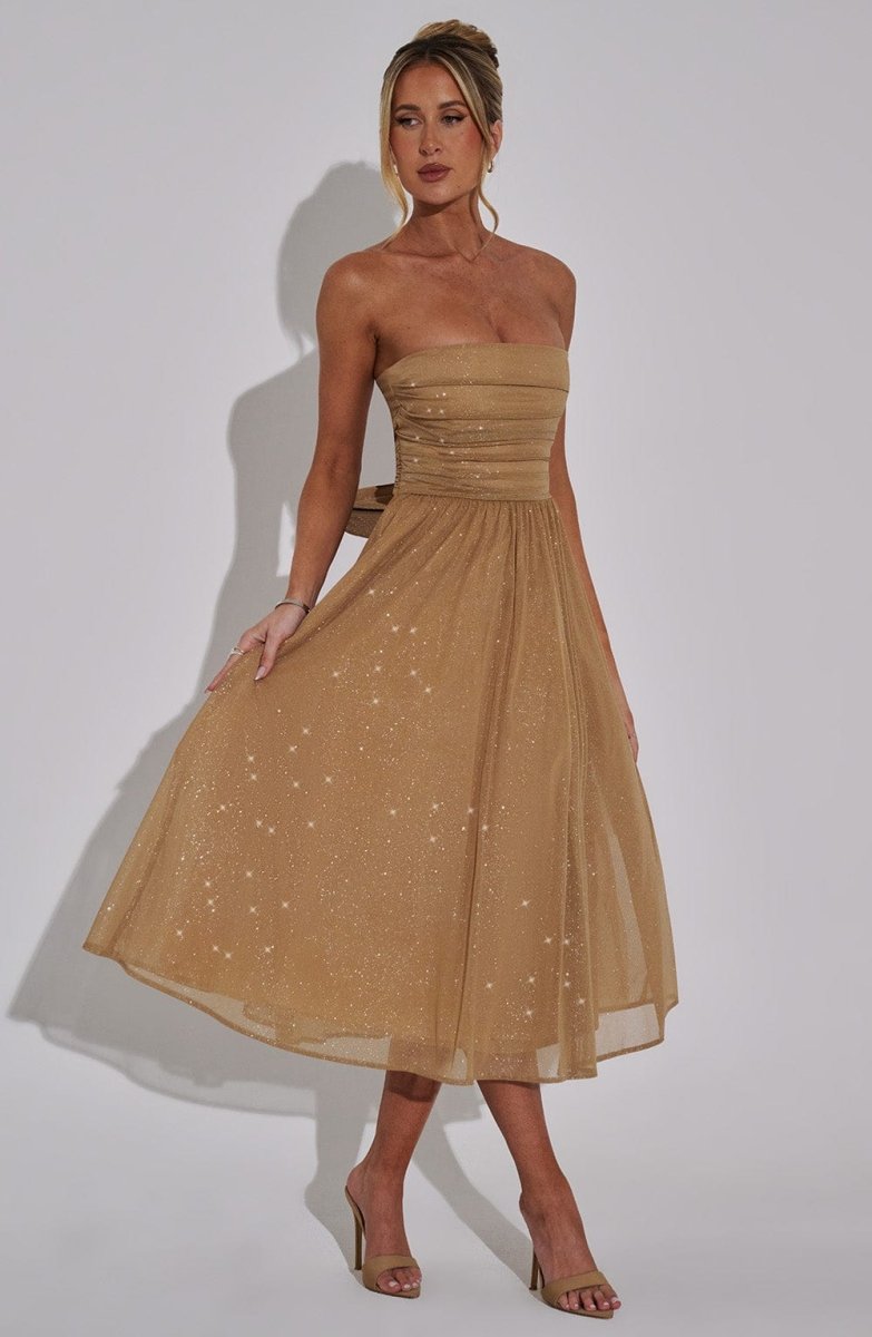 Melissa Vestido Midi - Brillo Dorado
