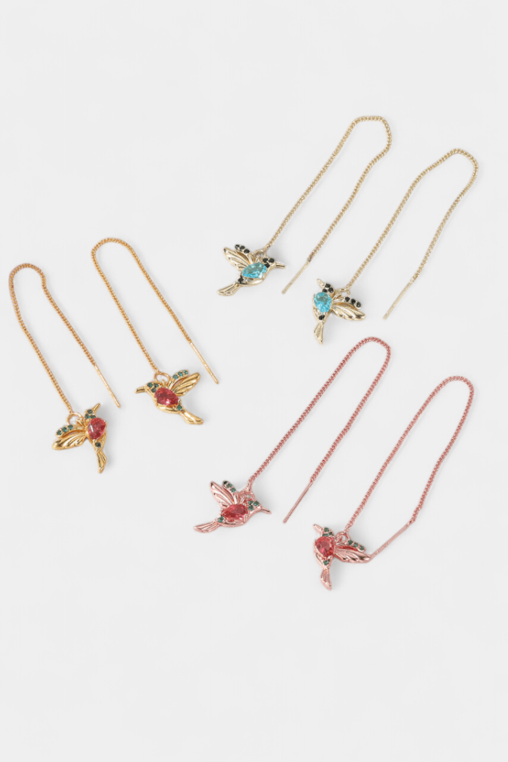 Pendientes de pájaro con circonitas surtidas