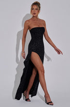 Thalia Vestido Largo - Brillo Negro