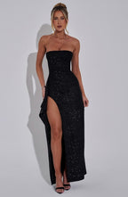 Thalia Vestido Largo - Brillo Negro