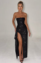 Thalia Vestido Largo - Brillo Negro