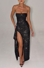 Thalia Vestido Largo - Brillo Negro